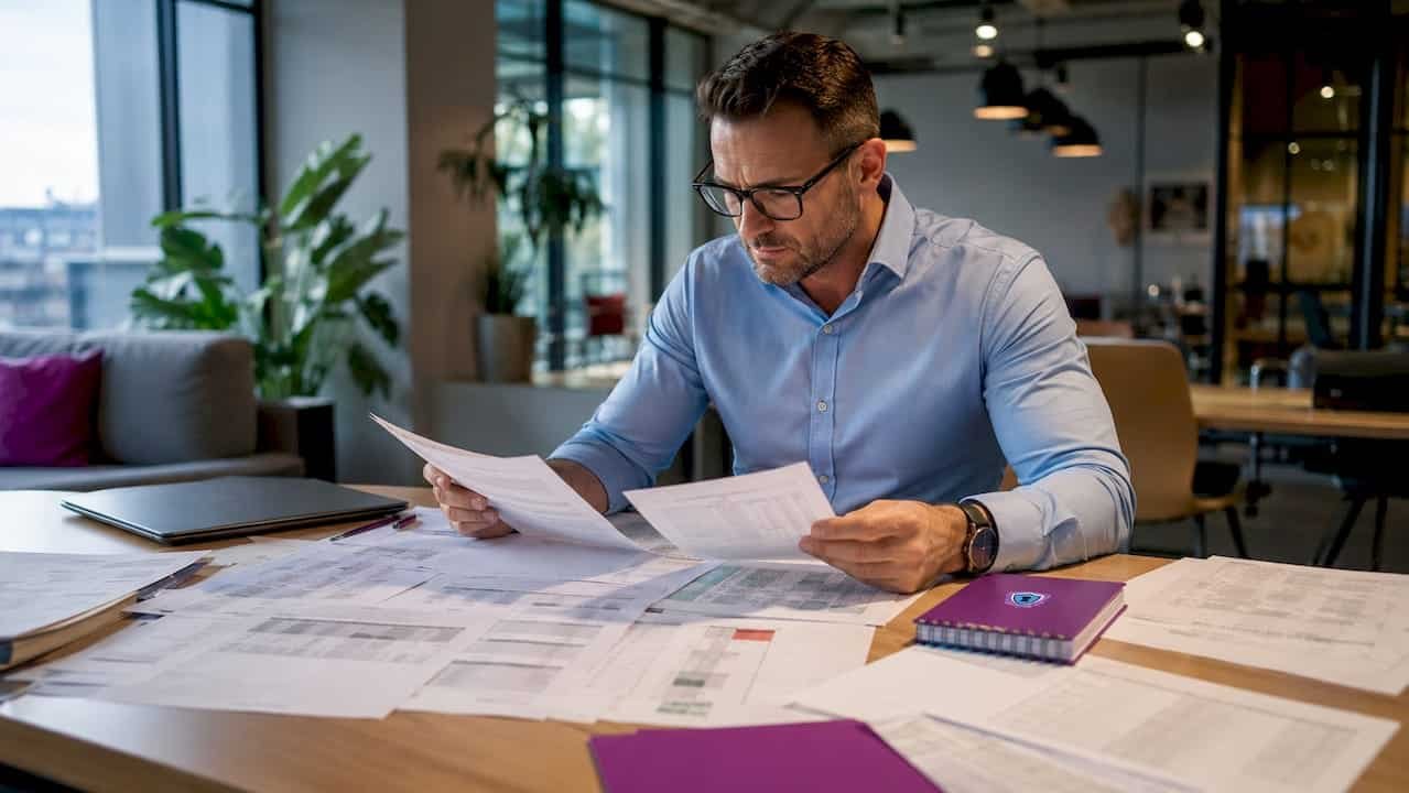 Forensic accountant examining financial documents