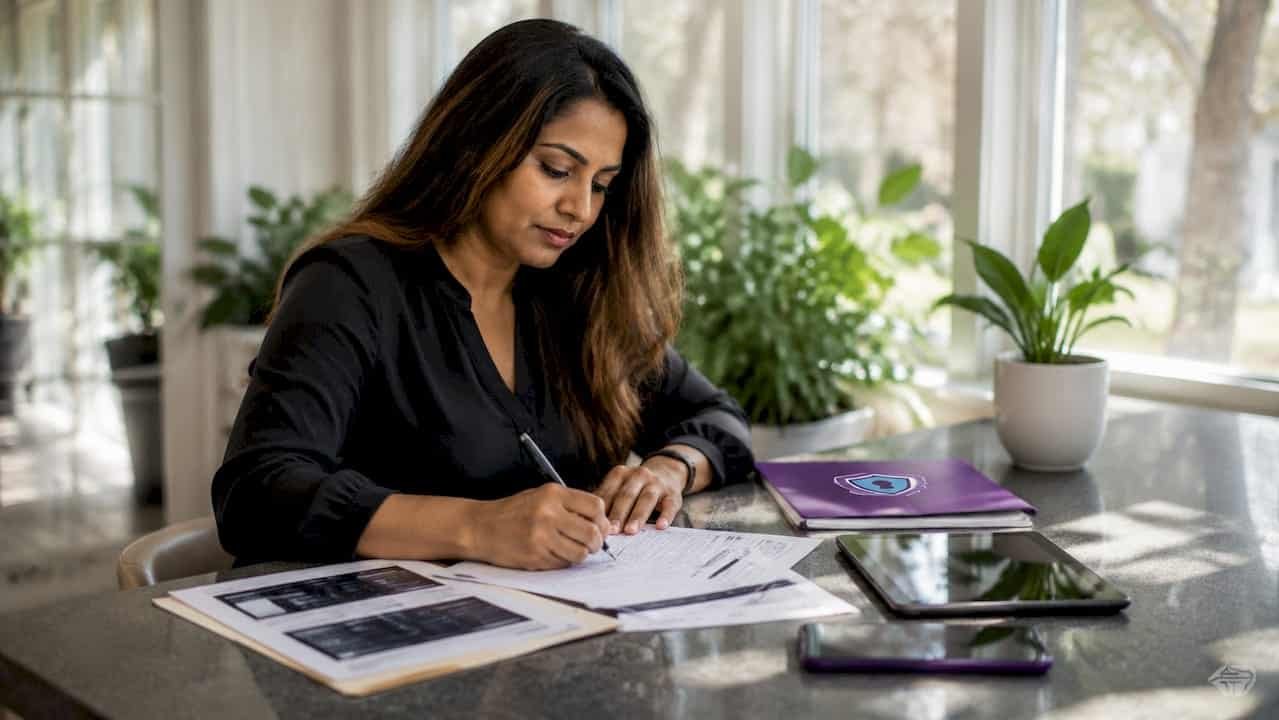 Woman completing crypto theft report form