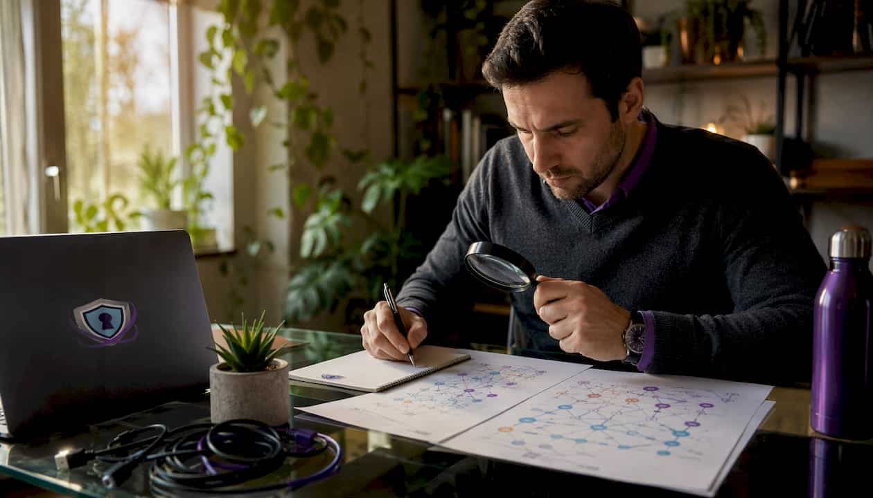 Forensic analyst reviewing blockchain transaction charts